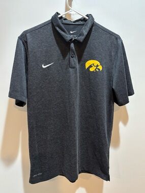 Nike Men’s Black Polo with Yellow Iowa Hawkeyes Logo